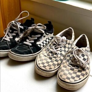 Vans Women’s Checkerboard Sneakers - Black and Gray 2 pairs size 7.5
